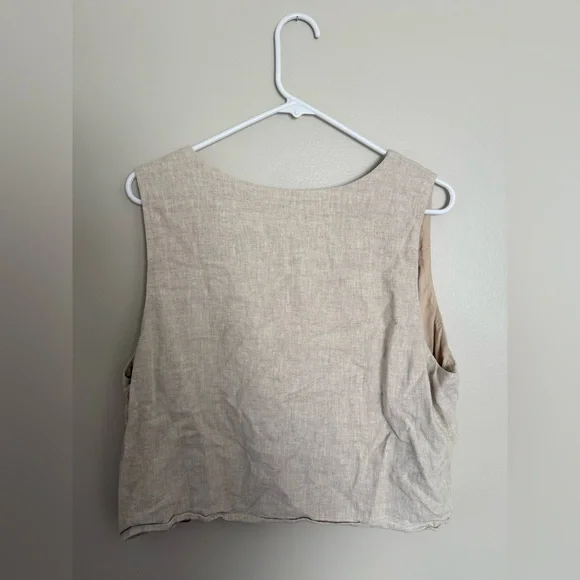 Women’s Abercrombie & Fitch Beige Linen Tie-Front Sleeveless Top - Picture 2 of 4